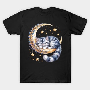 Crescent Moon British Longhair Cat Highland Straight T-Shirt